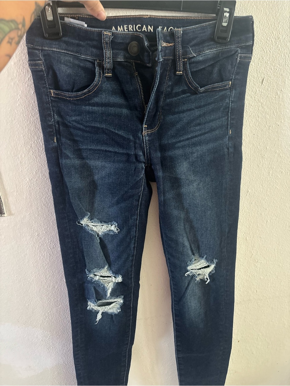 American Eagle Outfitters Dark Indigo Ripped Skinny Jeans worn only once